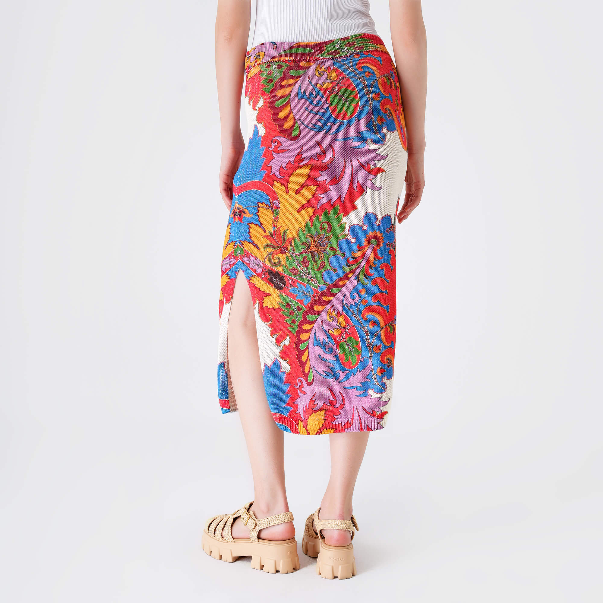 Etro - Multicolor Big Paisley Print Knitted Midi Skirt